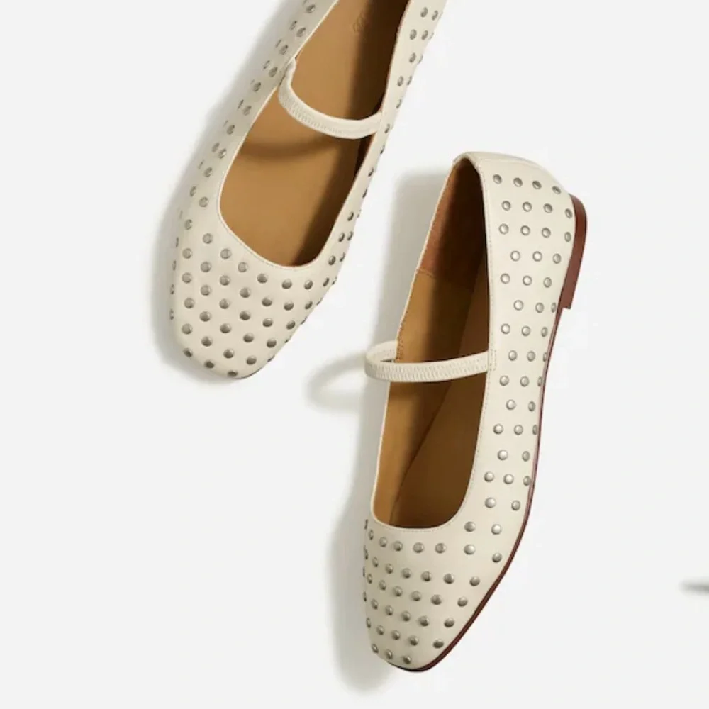 Madewell Leather Greta Studded Ballet Flats in Ecru Size 9.5 - Picture 1 of 8